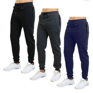 Men's set of 3 Fleece Jogger Sweatpant joggers size XXL Black, Navy, Charcoal